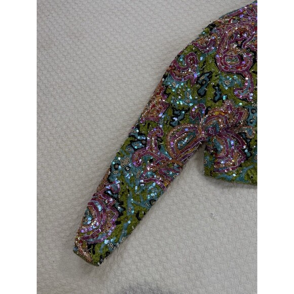 Henri Bendel x Christyne‎ Forti Beaded Sequin Bolero Jacket Colorful Silk 10 NYE - Picture 12 of 15